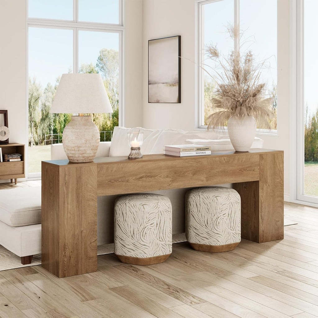 Epecoya Extra Long Console Tables for Entryway 86-Inch, Farmhouse Couch Table Behind Sofa Wooden, Modern Entryway Table for Entrance, Hallway, Living Room, Apartment, Natural Oak Brown
