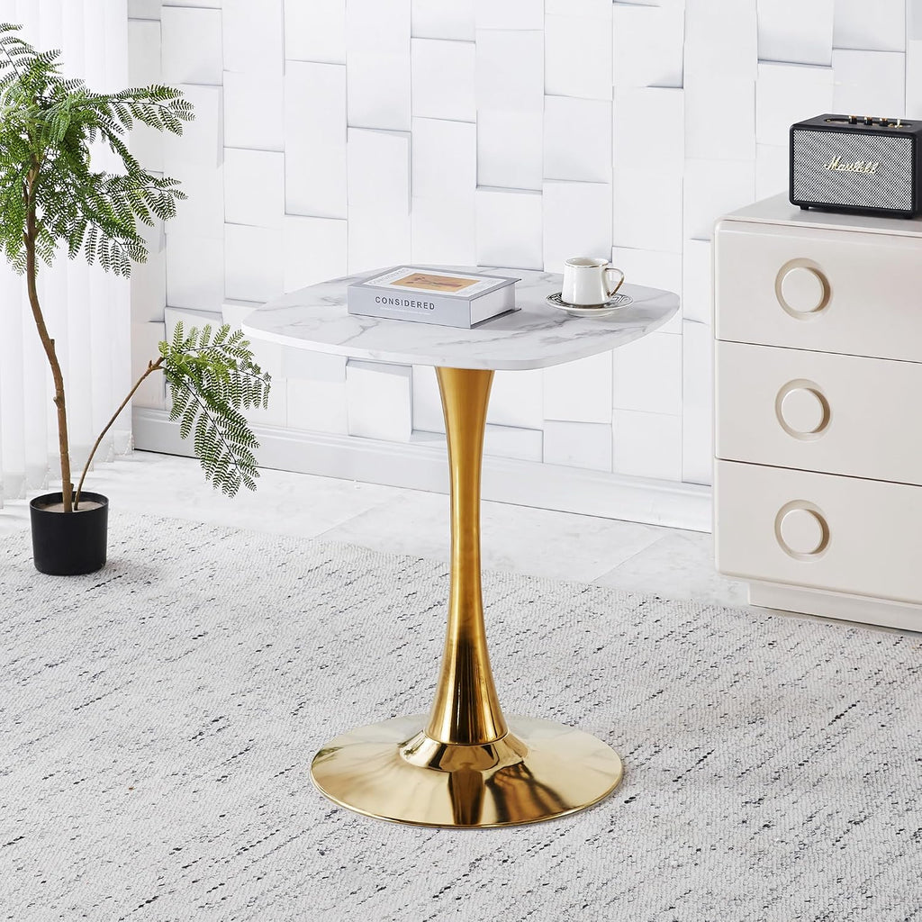 Square Kitchen & Dining Table 24", Modern Small Bistro Table with Sturdy Metal Pedestal Base, Space Saving Accent Side Table for Kitchen Living Room Home Office,Golden