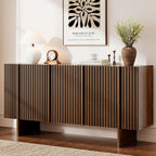 ONBRILL 63" Fluted Sideboard Buffet Cabinet with Storage, Large Sideboard Cabinet with Adjustable Shelves, Modern Credenza with 4 Doors, Kitchen Cabinets for Living Room, Entryway, Black