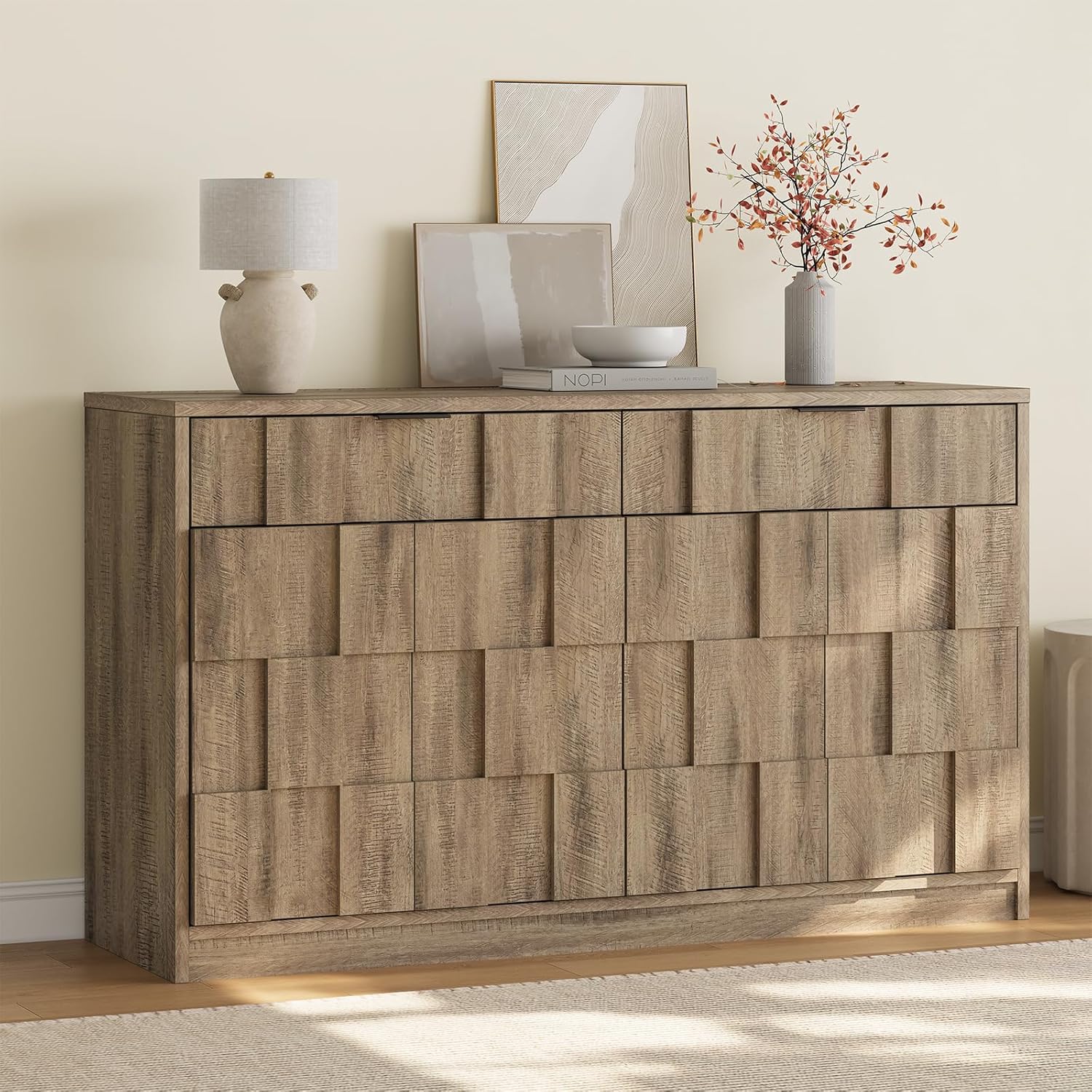 ONBRILL 61" Sideboard Buffet Cabinet with Storage, Large Coffee Bar Cainet with Doors and Drawers, Wood Credenza Console Cabinet Buffet Table for Kitchen Living Room Entryway (Washed Grey)