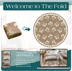 Tan 6ft Round Area Rug for Living Room - Large Washable Floral Neutral Farmhouse Scalloped Circle Rug for Bedroom Stain Resistant Dining Room Rugs for Under Round Table Carpet for Living Room