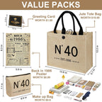 YeohJoy 40th Birthday Gifts for Women Jute Tote Bag, Vintage N°40 Burlap Handbag with Cosmetic Bag and Back in 1986 Poster, Unique 40 Years Old Gifts for Mom Wife Friends Sister Her