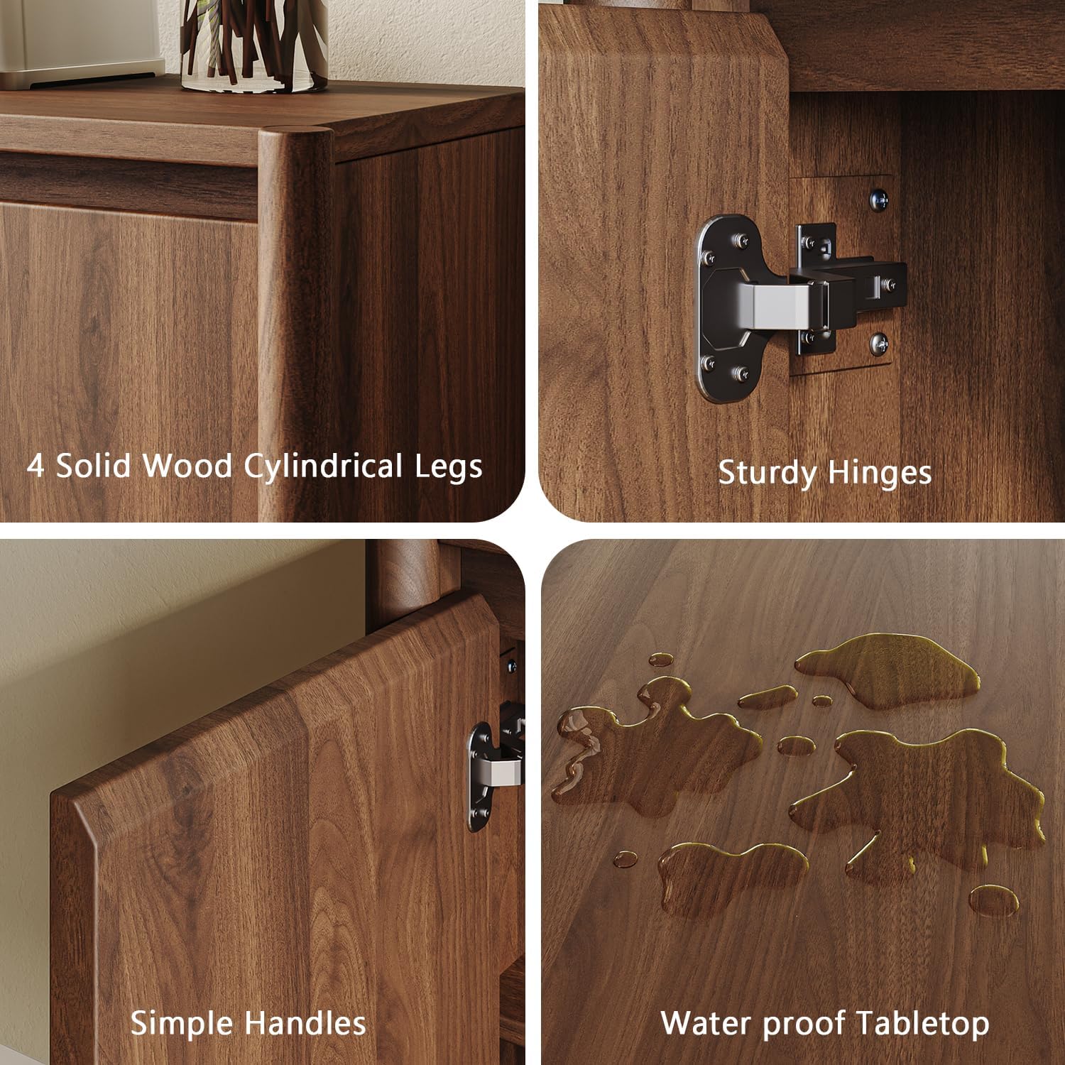 CHUWELL 59" Walnut Sideboard Buffet Cabinet, Mid Century Modern Storage Cabinet with 4 Doors & Adjustable Shelves, Coffee Bar Table with Solid Wood Legs for Dining Room, Living Room