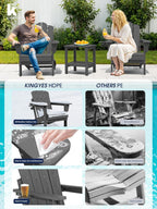 KINGYES Adjustable Folding Adirondack Chair Set of 2, 3-Position Reclining Adirondack Chairs with Cup Holder, HDPE All-Weather Oversized Adirondack for Outdoor, Patio, Backyard Deck, Fire Pit, Gray