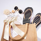 6 Pack Burlap Tote Bags with Handles Reusable Medium Jute Gift Bags with Light Beige Silk Ribbons Waterproof Lining for Wedding Bridesmaid Mother's Day Bachelorette Beach Party