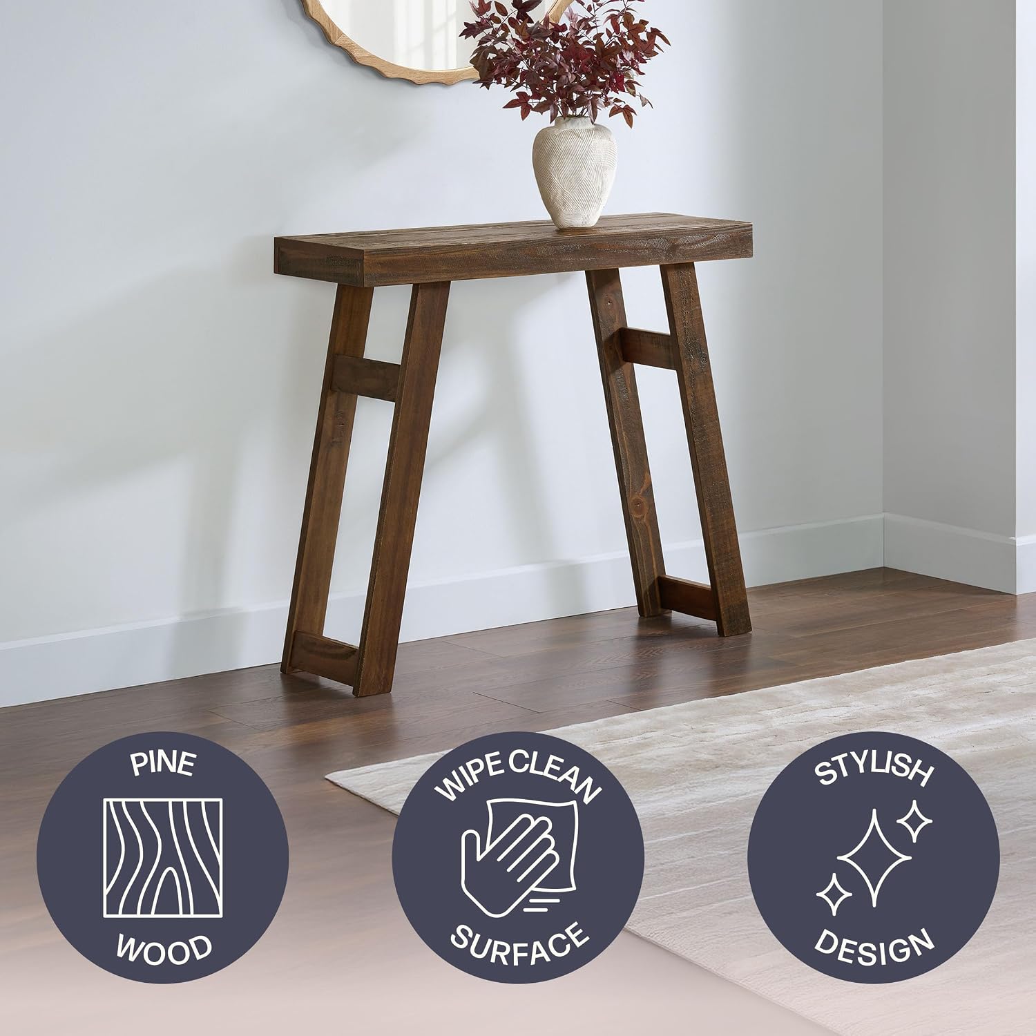 Alaterre Furniture Lawas Solid Wood Console Table - 36 Inch Modern Farmhouse Small Entryway Table - Easy Assembly Living Room Furniture for Behind The Couch, Entryway, or Hallway (Brown)