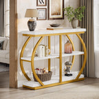 Tribesigns 41.3" Console Table, Industrial 3-Tier Entryway Table with Arched Metal Frame and Storage Shelves for Living Room, Hallway, White Gold
