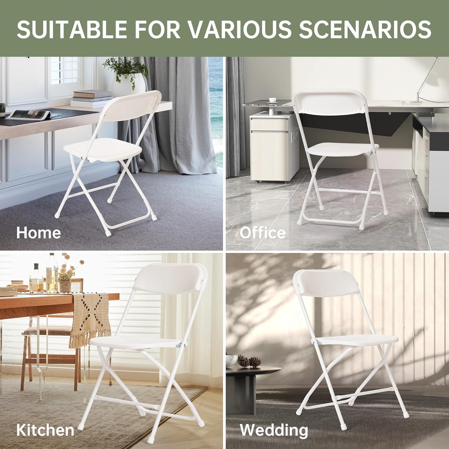 100 PCS Plastic Folding Chair, Portable Commercial Chair, Heavy-Duty Plastic Folding Chairs, Folding Chair with 350 LB Capacity for Wedding Party Outdoor Indoor White