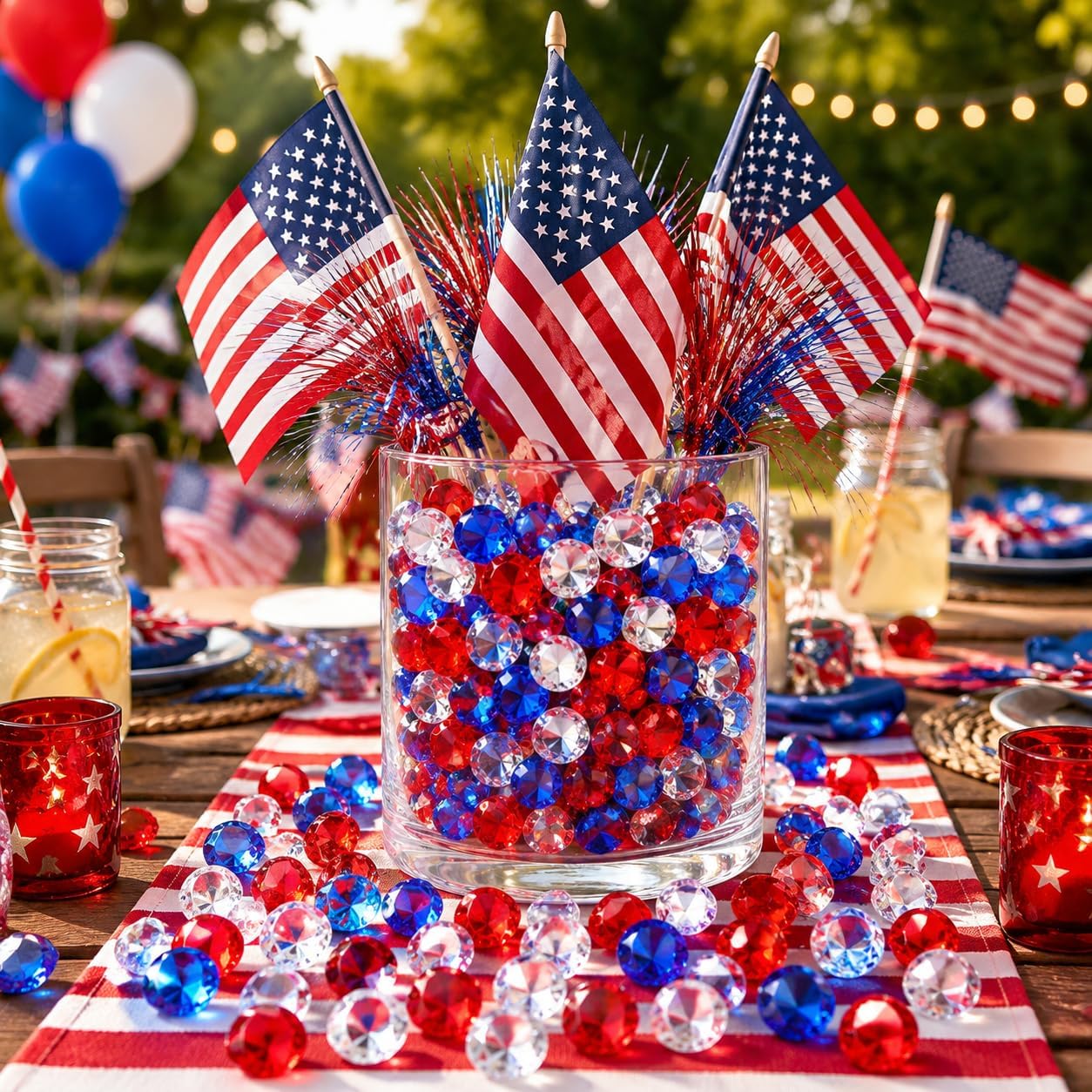 200 Pcs Fake Diamonds Blue Red Clear 3/4 Inch Acrylic Gems Independence Day 4th of July Patriotic Decor Aquarium Fish Tank DIY Craft Vase Fillers for Table Centerpieces Memorial Day Decor