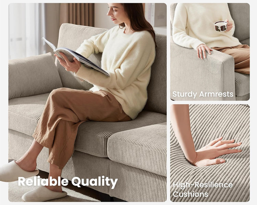 CHIC HOUSE Middle Module for Modular Couch, Corduroy Customizable Chaise, Storage Ottoman for Sectional Sofa, Armrest, Single/Double Seater