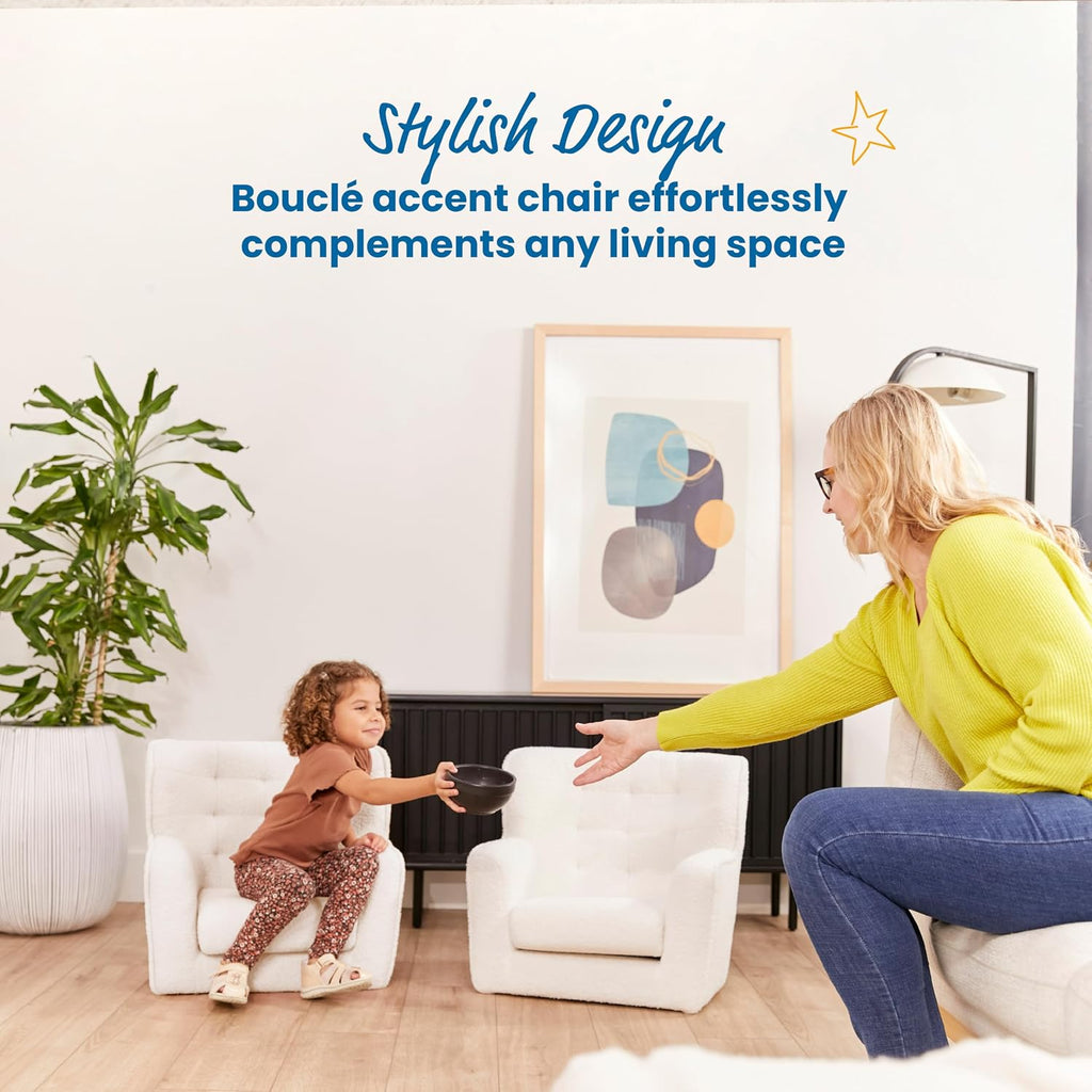 ECR4Kids Mila Sherpa Toddler Arm Chair with Removable Wooden Legs, Kids Furniture, White