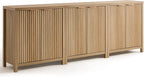 OAKHAM HOME Oxford Storage Cabinet Fluted Sideboard Buffet with Adjustable Shelves, Modern Accent Console Set of 3 (Golden Oak)