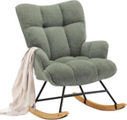 Rocking Chair Nursery Teddy Upholstered Glider Rocker Rocking Accent Chair Padded Seat with High Backrest Comfy Armchair Side Chair for Living Room Bedroom (Sagegreen Teddy)