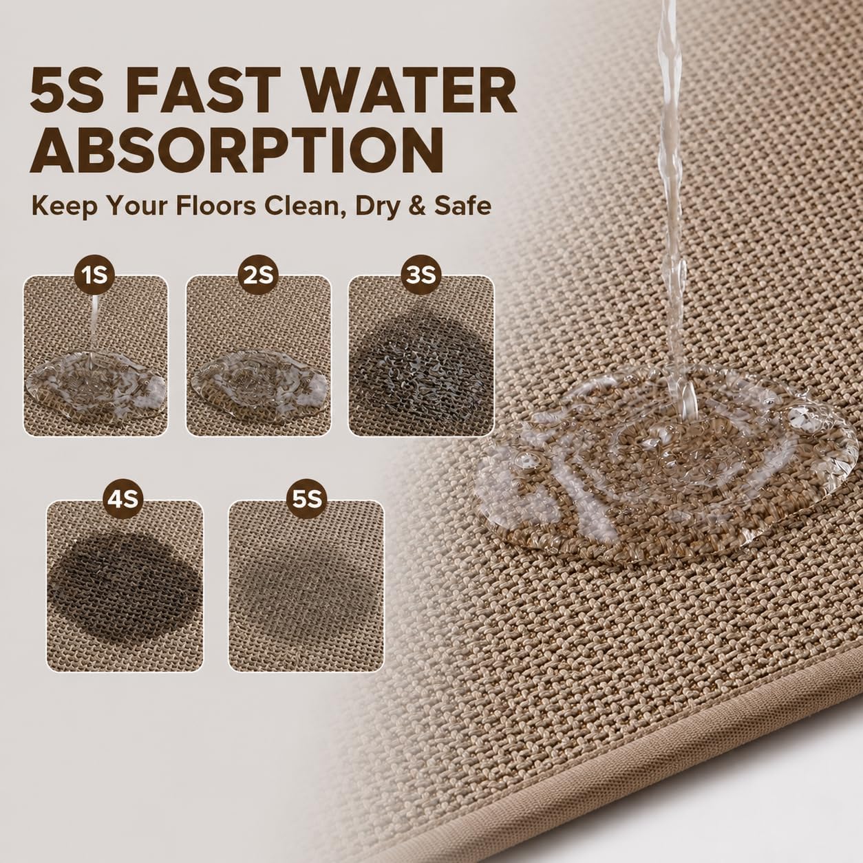 Super Absorbent Bath Runner Mat, Non-Slip Bathroom Rug, Long Narrow Floor Carpet for Shower, Machine Washable (Taupe, 12''X47'')