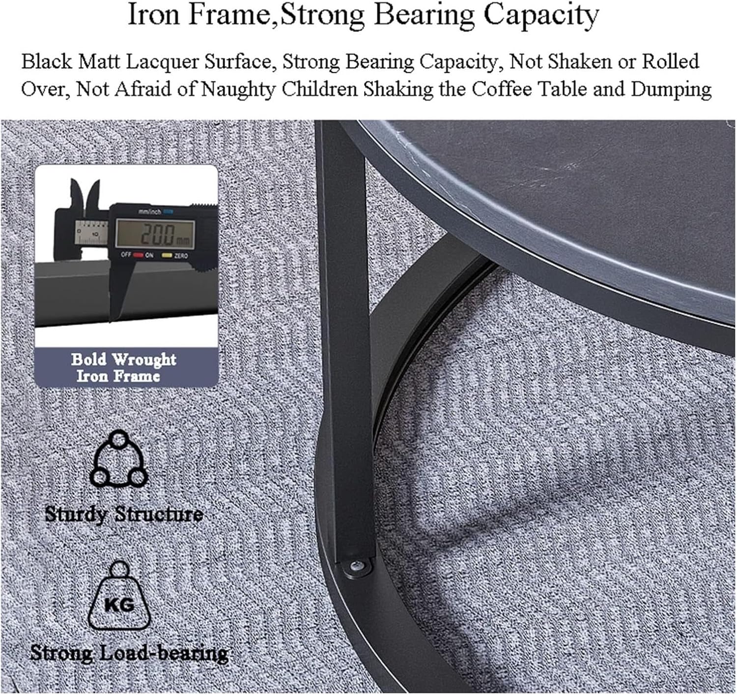 Nesting Coffee Tables Set of 2 Furniture Round Living Room Table Sets Side Tables for Bedroom with Top and Black Metal Frame(F)