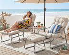 NICESOUL 2-Piece Outdoor Lounge Chair and Ottoman Set, Comfy Patio Lounge Chairs with Reclined Backs and Armrests, Heavy-Duty Reading Chairs with Cushions for Porch, Balcony, Backyard, Beige
