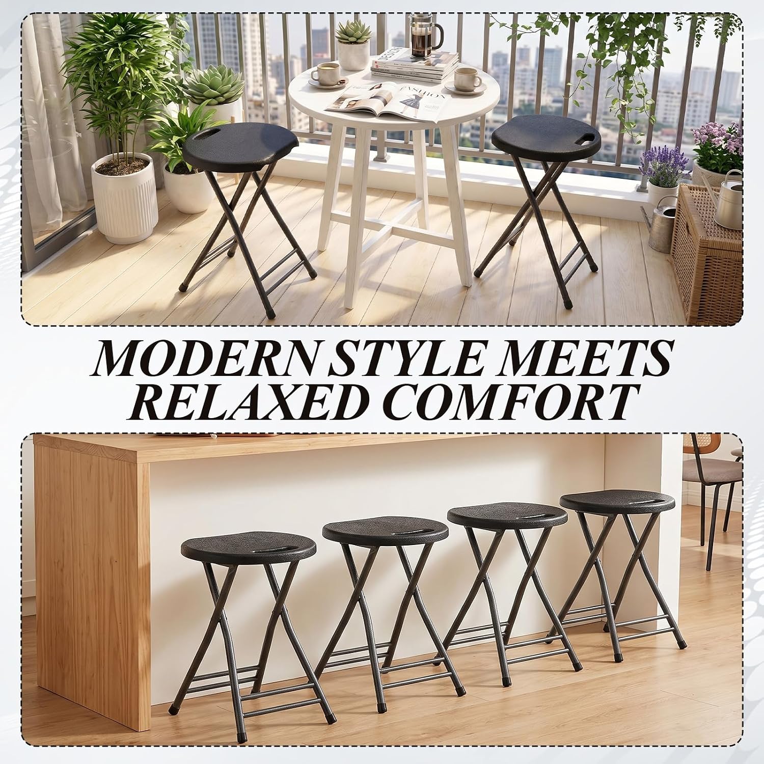 Novabright 6 Pack Portable Folding Stool with Handle, Sturdy Round Collapsible Chair, 18.9 Inch Thickened Steel Frame, Indoor and Outdoor Seating for Adults, Black