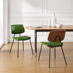Art Leon Dining Chairs Set of 2- Mid Century Modern Faux Leather Dining Room Chairs with Bentwood, Armless Accent Chairs with Black Metal Legs for Kitchen Living Room, Green