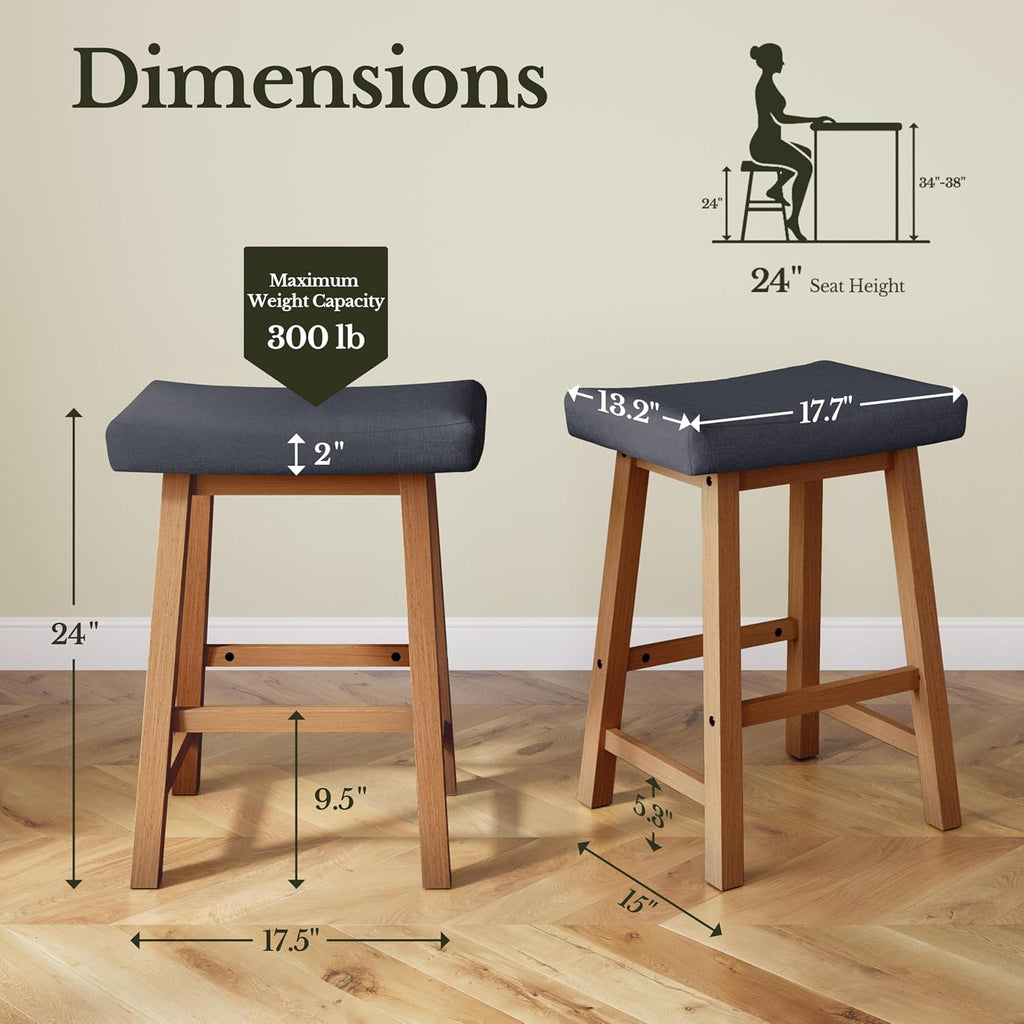 Yaheetech 24 Inch Counter Height Bar Stools Set of 3, Backless Saddle Stool Chair for Kitchen Counter Island with Footrests for Dining Room Small Space, Dark Gray
