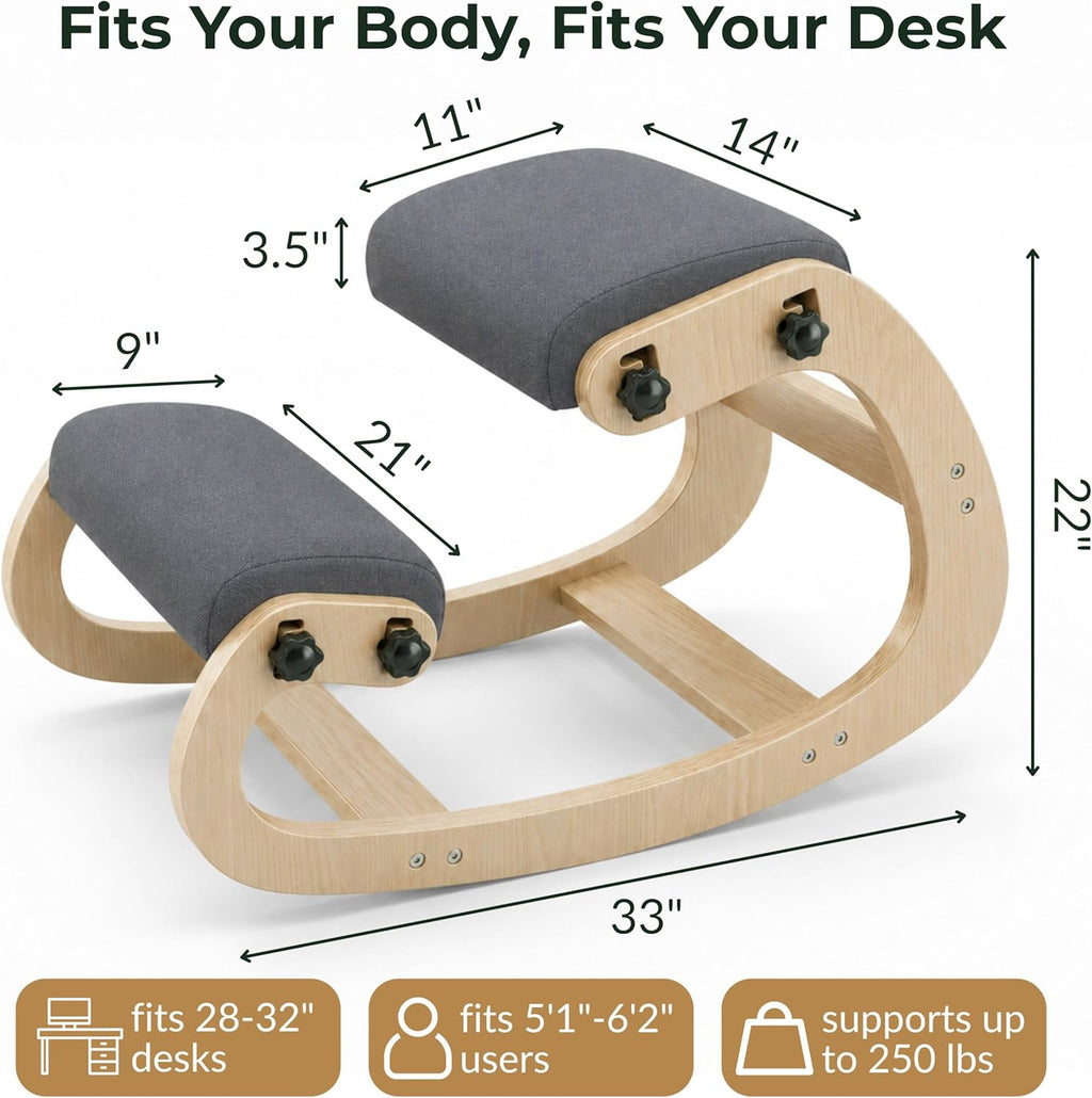 NYPOT Ergonomic Kneeling Chair with Adjustable Seats - Knee Chair for Posture Correction & Kneel Rocking Stool for Desk - Back Pain Relief for Home and Office, Supports 250 pounds - 5 Years Warranty
