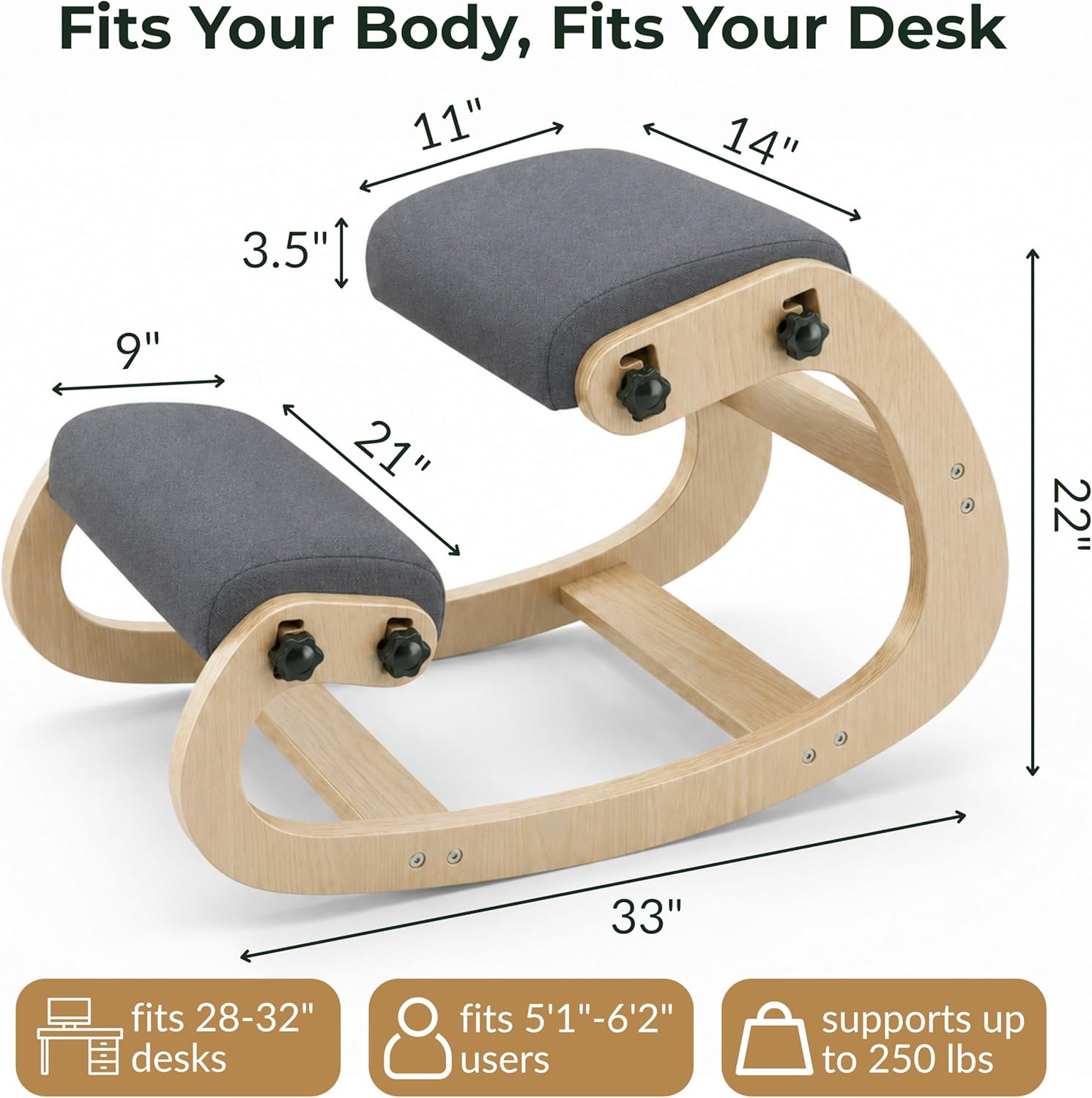 NYPOT Ergonomic Kneeling Chair with Adjustable Seats - Knee Chair for Posture Correction & Kneel Rocking Stool for Desk - Back Pain Relief for Home and Office, Supports 250 pounds - 5 Years Warranty