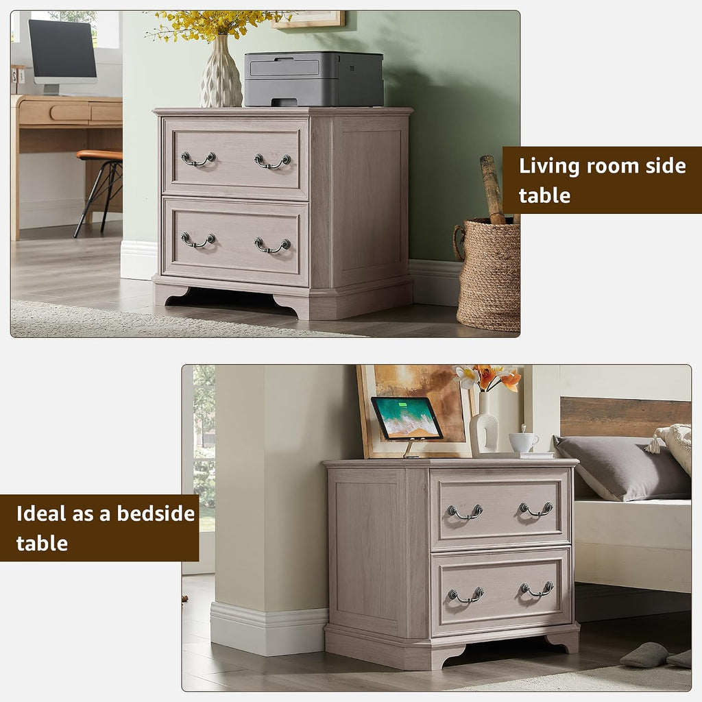 T4TREAM 30" Farmhouse Nightstand Set of 2 w/Charging Station | Large End Table, 2 Spacious Drawers Bedside Table, Wooden Night Stand for Bedroom, Living Room, White Alder