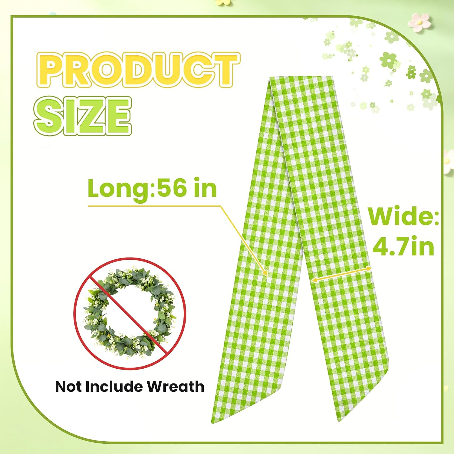 Spring Wreath Sash, 56 Inch Green and White Plaid Front Door Wreath Sash for Holiday Indoor Outdoor Decorations, 1 Pcs