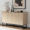 EYYTHUNG Storage Cabinet with 4 Doors, Fluted Sideboard Buffet Accent Cabinets with Adjustable Shelves, Boho Console Table Bar Storage Credenza for Living Room Dining Room Light Oak