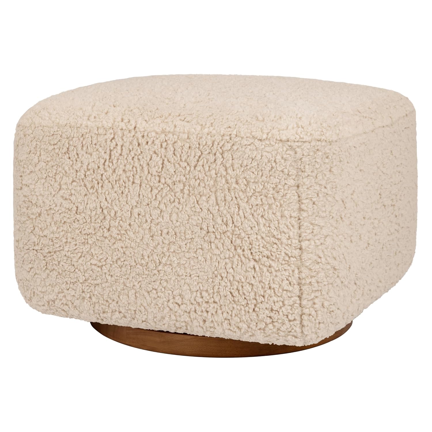 Babyletto Kiwi Gliding Ottoman in Chai Shearling with Dark Wood Base, Greenguard Gold and CertiPUR-US Certified