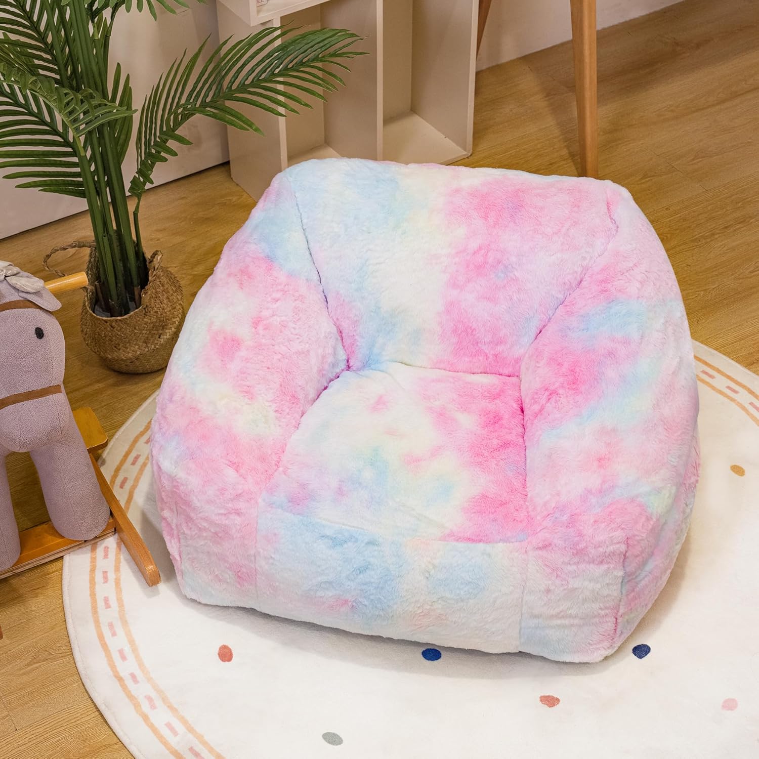 Cvortll Bean Bag Chairs for Kids, 27" Modern Rainbow Colors Beanbag Sofa with Sponge Filling & Comfy Soft Faux Fur, Kids Teens Bean Bags Chair Sofa for Bedroom, Living Room (Colorful)