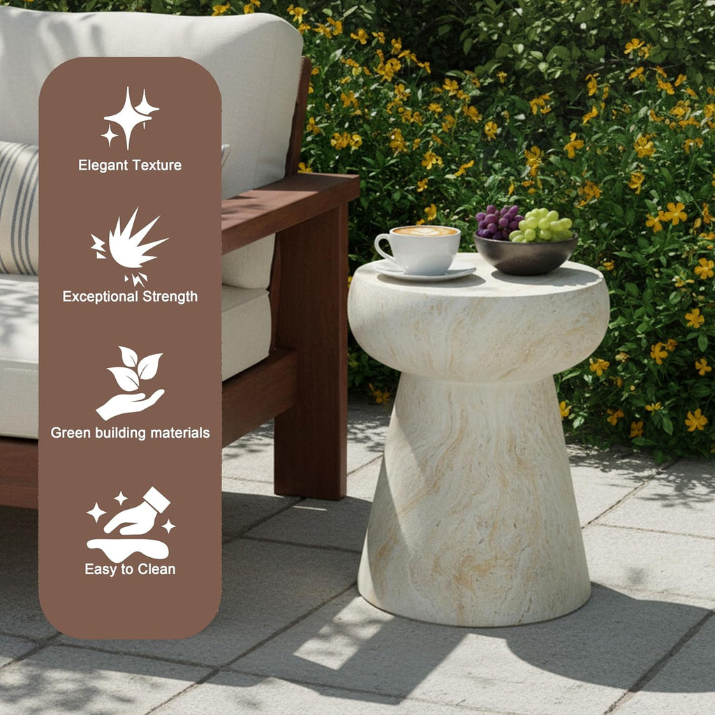 14.56" Mushroom-Shaped Design Side Concrete Table,Modern Geometric Pedestal Round End Table,Multi-Functional & Decorative Coffee Table for Patio Indoor Outdoor,Beige