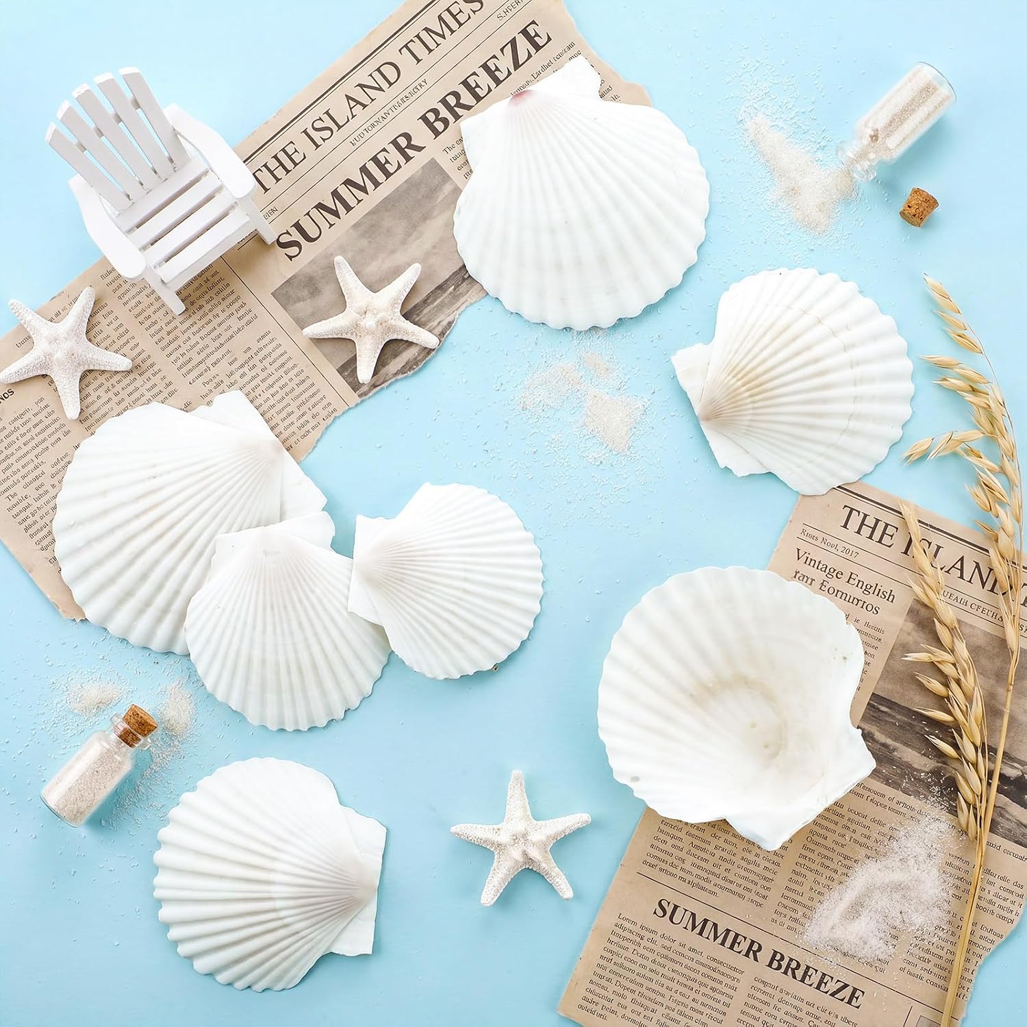 Junkin 40 Pack Natural Scallop Shells and Artificial Starfish for Crafts Sea Shells Decoration 20 Pcs 2.8"-4.3" Seashells & 20 Pcs 2.1" Starfish for DIY Painting Home Wedding Decor(Solid,White)