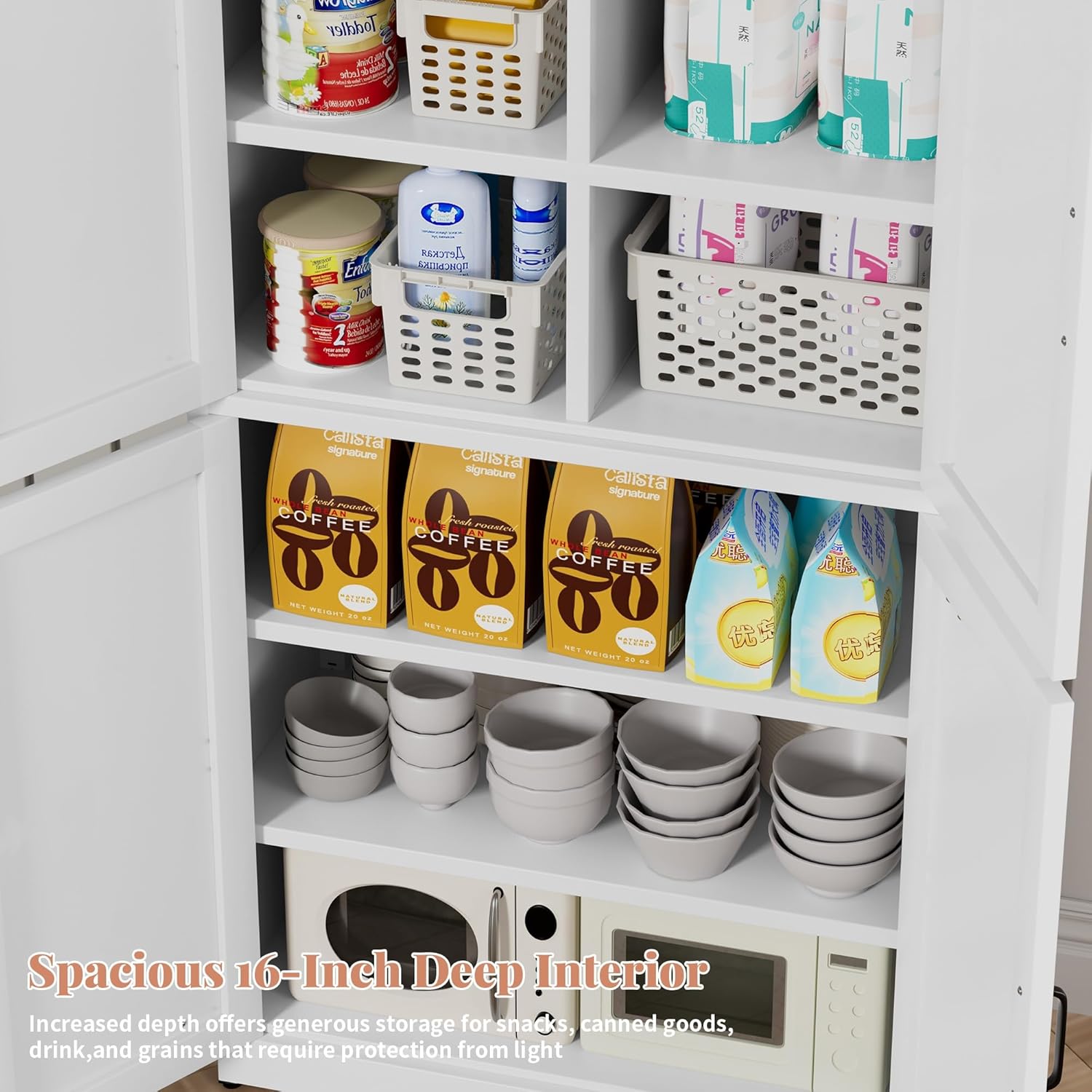 Steel Kitchen Pantry Cabinet with Barn Doors and Adjustable Shelves, Metal Farmhouse Storage Cabinets for Living Room, Bathroom, Kitchen Storage