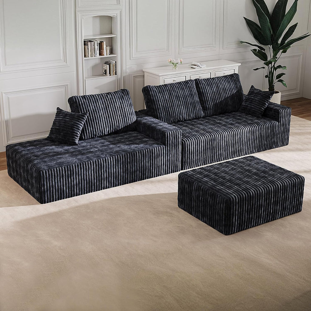 40" L Shape Sectional Sofa Ottoman, Memory Foam Cloud Couchottoman, No Assembly Required, Oversized Chaise Modular Ottoman Couches for Living Room, Office, Apartment - Left/Right, Gray