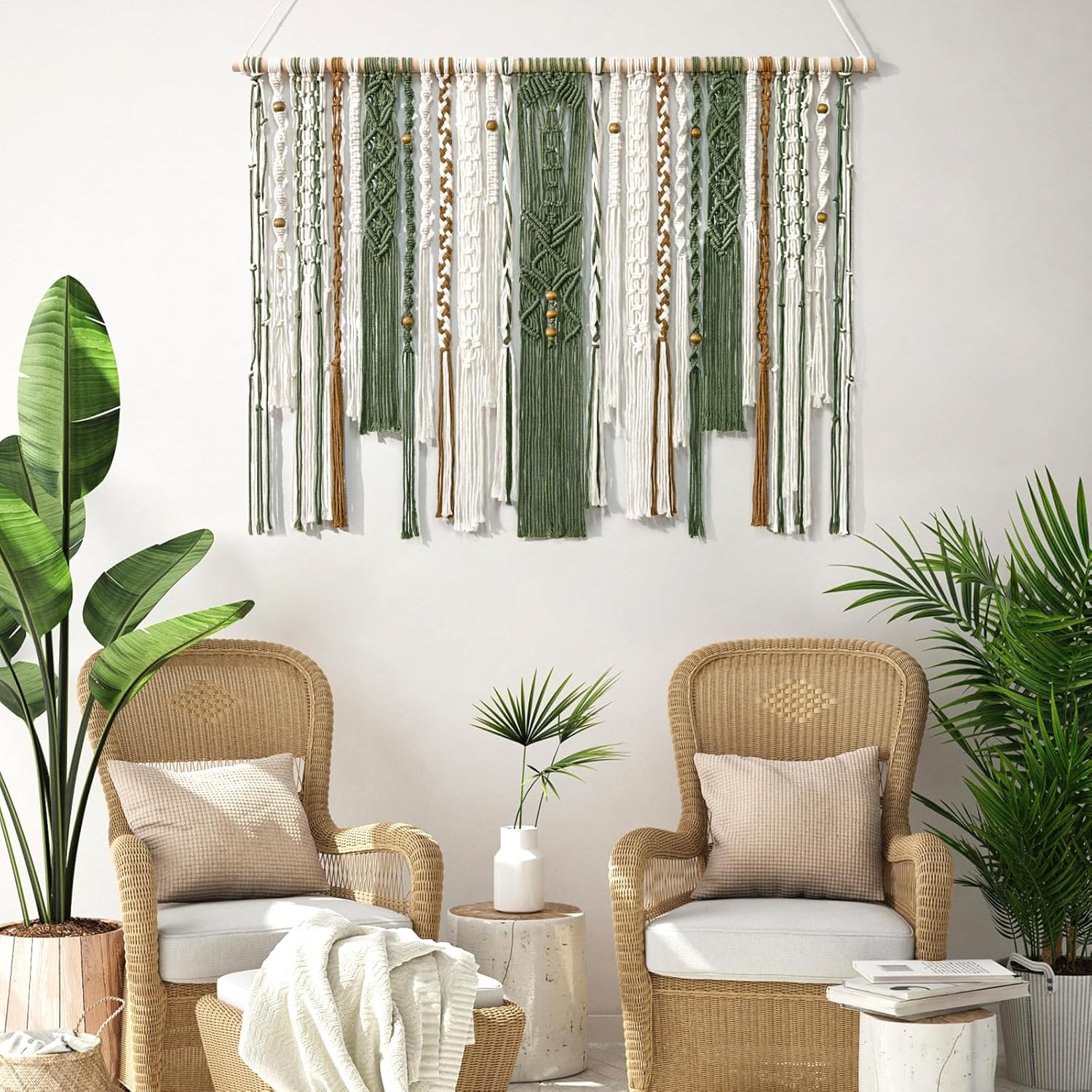 MEIVINES Macrame Wall Hanging Large Wall Art Handmade Woven Tapestry Boho Tapestry Macrame Wall Decor Art Home decoration for Living Room Bedroom Apartment Dorm Wedding Party 38" x 29" (Dark Green)