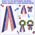 Patriotic Wreath Sash, 56 Inch Red and White Stripes White Blue Stars Front Door Wreath Sash for Holiday Indoor Outdoor Decorations, 1 Pcs