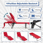 Goplus Tanning Chair, Folding Beach Lounge Chair with Face Hole, Removable Pillow, Carry Strap, Position Adjustable, Sunbathing Chair, Portable Outside Lounge Chair for Patio Pool (1, Red)