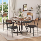42'' Round Dining Table Set for 4, Space Saving Wood Kitchen Table and Chairs Set for 4 with Faux Leather Chairs, Extra Storage, Vintage Brown