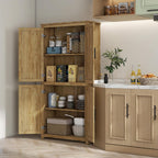 72" Tall Kitchen Pantry Storage Cabinet, Freestanding Buffet with 4 Rattan & Adjustable Shelves, Utility Cupboard Large Sideboard for Kitchen, Dining Room, Natural