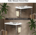 Yayzy 36” Bathroom Vanity with White Ceramic Sink, Wall-Mounted Console Style, Silver-Finish Stainless Steel Legs & Towel Bar, 3 Faucet Holes, No Faucet