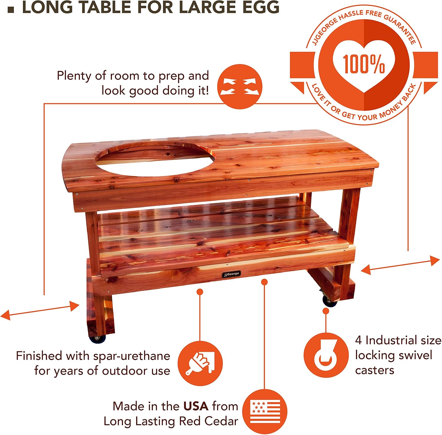 JJGeorge Long Table for Large Big Green Egg – Includes Table Cover