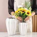 White Gold Ceramic Vase - Small Round Decorative Vase for Table Centerpieces, Wedding Decor, and Home (7.48 Inches Tall)
