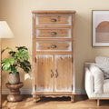 Rustic Tall Storage Cabinet - Distressed Solid Wood Frame Accent Cabinet with Textured Drawer Fronts, 3 Drawers & 2 Doors, Farmhouse Freestanding Floor Cabinet for Entryway, Living Room, Hallway
