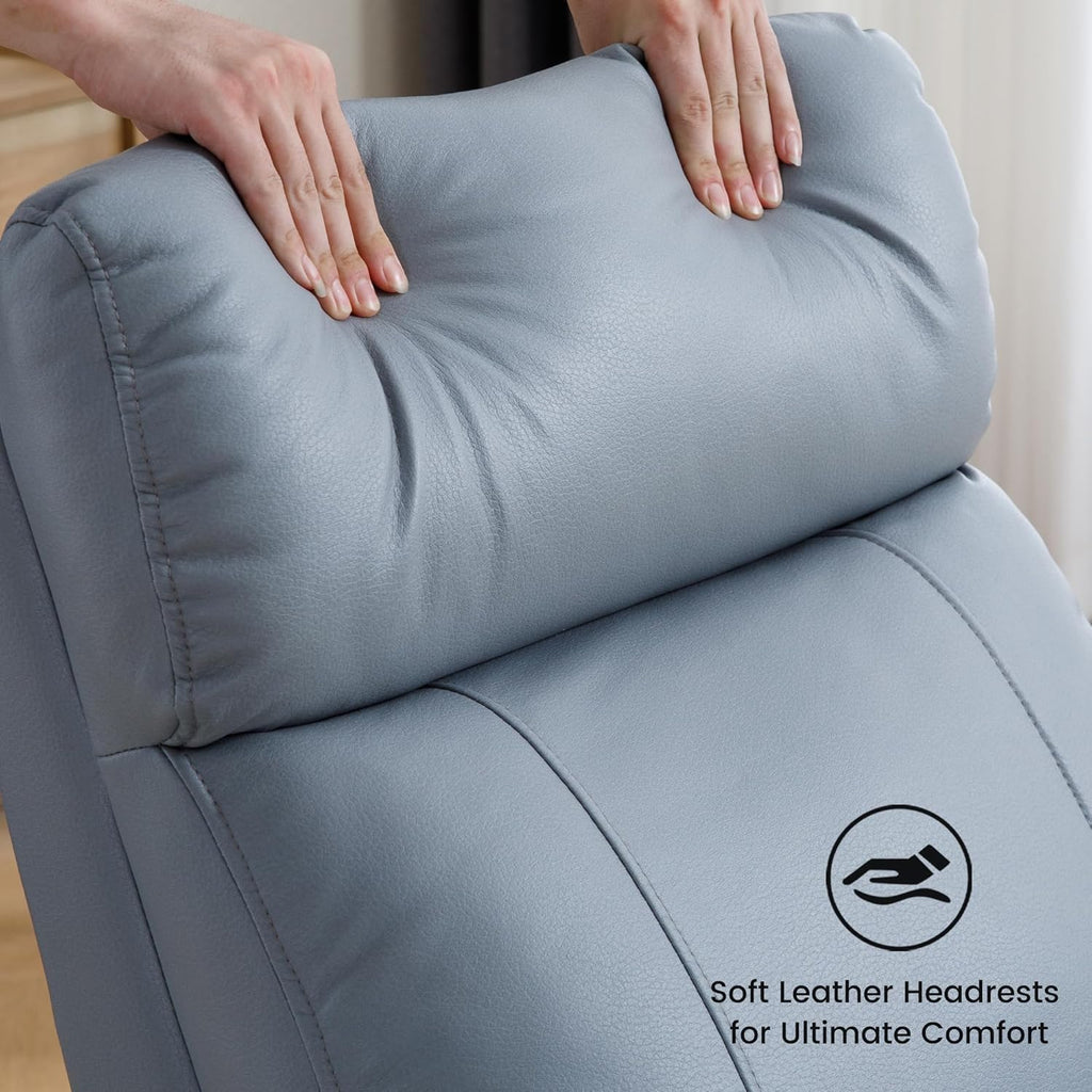Swivel Rocker Recliner Chair, Manual Faux Leather Recliner, Glider Rocking Recliners 360°Swivel Nursery Reclining Chairs with Adjustable Headrest Highback for Living Room, Blue