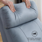 Swivel Rocker Recliner Chair, Manual Faux Leather Recliner, Glider Rocking Recliners 360°Swivel Nursery Reclining Chairs with Adjustable Headrest Highback for Living Room, Blue