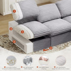 KKL 150" Modular Sectional Sofa, Cloud Sectional Couch U-Shaped with Ottoman, Corduroy Boneless Couch for Living Room Bedroom, Deep-Seat Upholstered Modular Cloud Sofa, No Assembly Required, Grey