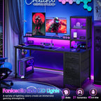 DurayLoly 47" Gaming Desk with Hutch and Cabinet to Display, Gaming Table with 3 Drawers for Small Space Storage, 2 AC Power Outlets and RGB Light, Monitor Stand for Student Bedroom