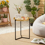 DDK 16" Round Side Table, Removable Gold Tray Top Metal End Table, Modern Small Nightstand Accent Table for Living Room Bedroom Nursery Bathroom Small Spaces