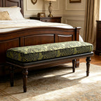 Forteek 47" End of Bed Bench, Traditional Upholstered Bedroom Bench with Removable Washable Jacquard Fabric Cover, Nailhead Trim, Vintage Accent Bench for Bedroom Living Room Entryway(Vintage Green)