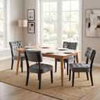 UVV Wooden Dining Chairs Set of 2, Mid Century Tufted Upholstered Kitchen Chairs Dining Room Chairs, Velvet Farmhouse Dinner Chair for Kitchen Dining Room, Dark Grey-Black Legs